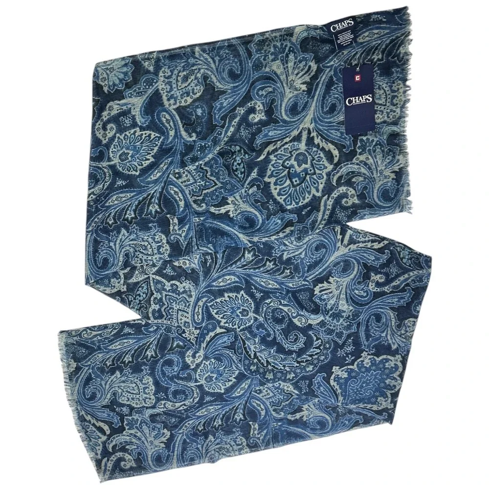 Chaps Blue Paisley Scarf Women OS NWT Lightweight Eyelash Fringe CF0026